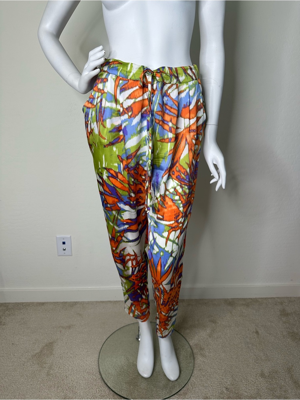 ALLEN B BY ALLEN SCHWARTZ ORANGE PURPLE TROPICAL PRINT SOFT PANTS SZ 4